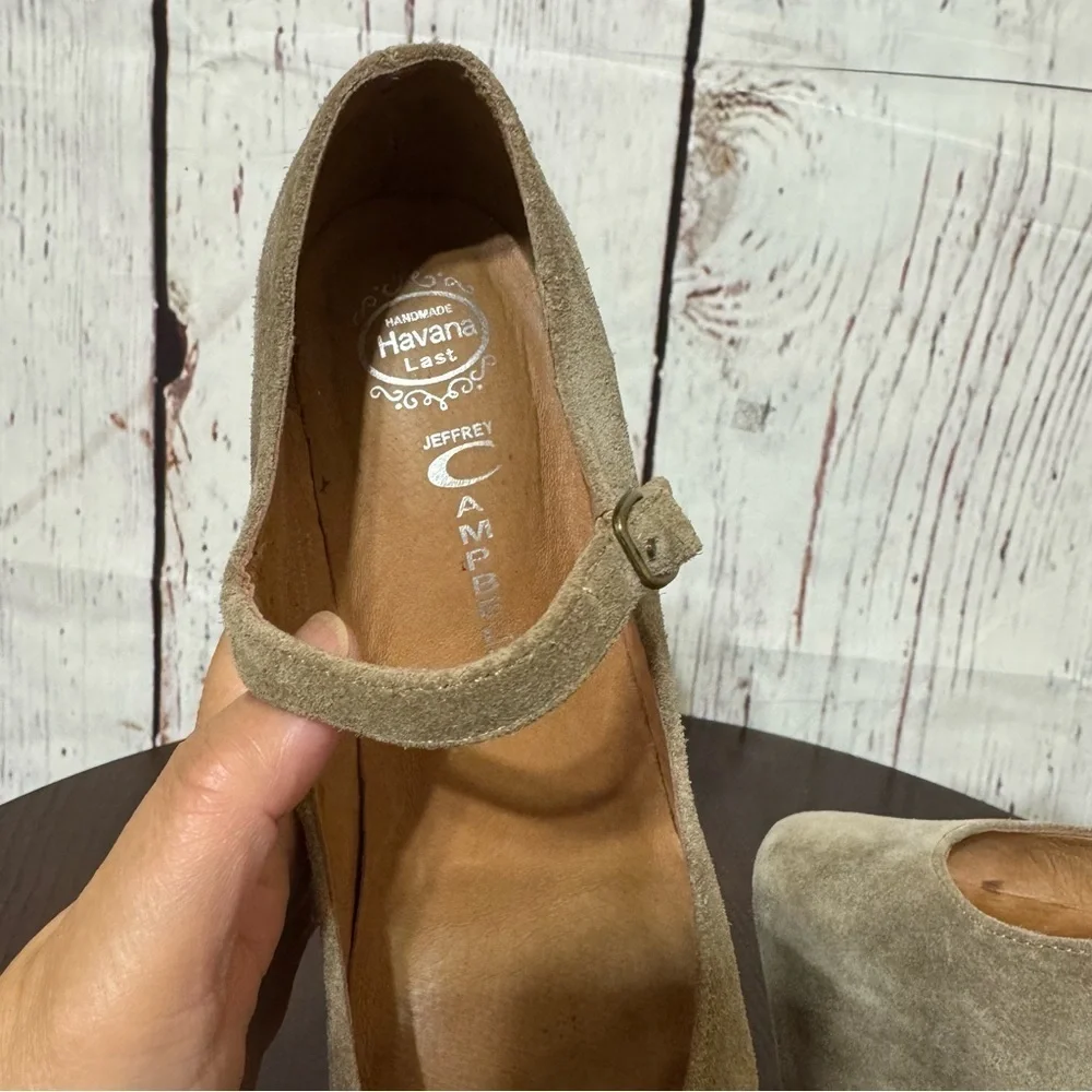 JEFFREY CAMPBELL NIGHT WALK heelless Stylish Tan Platform Wedge MaryJane Shoes 7